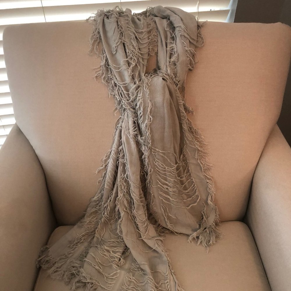 Pale blue scarf with fringe